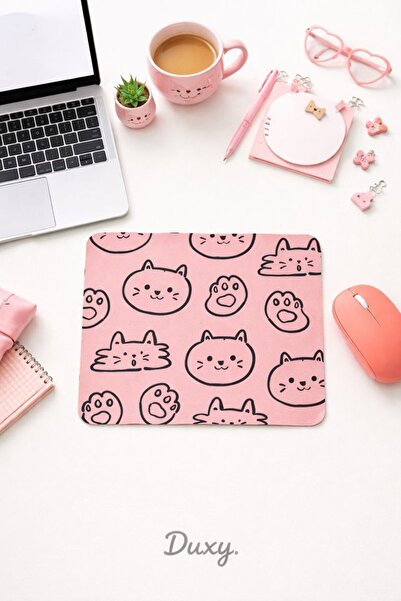 Duxy Sevimli Kedi Mouse Pad, 21x17 cm, Kaymaz Taban, Ev, Ofis ve Oyun için Ra...