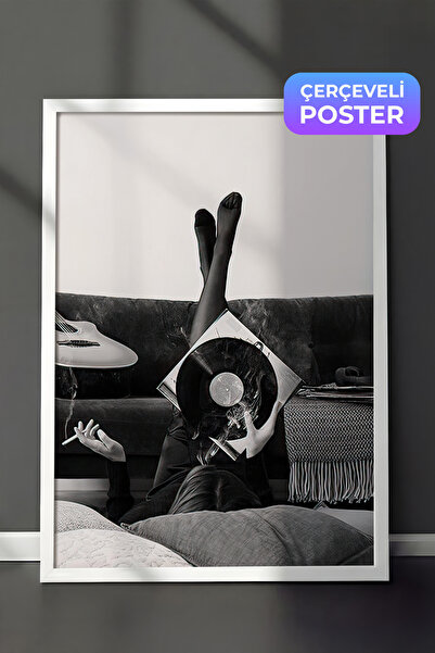 Postifull Smoky Vinyl Record Çerçeveli Tablo, Beyaz Çerçeve ve Poster, Duvar ...