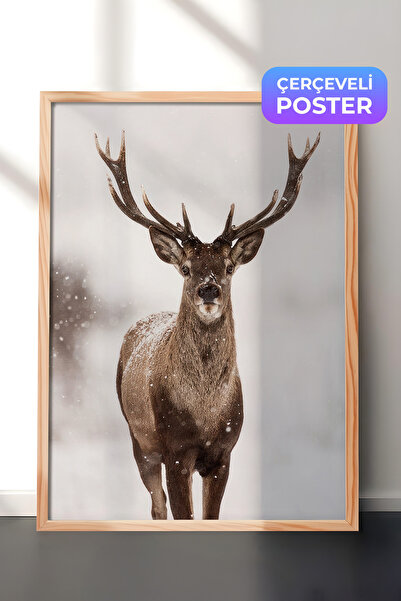 Postifull Crveni jelen, novogodišnja slika, drveni okvir i poster, vertikalna...