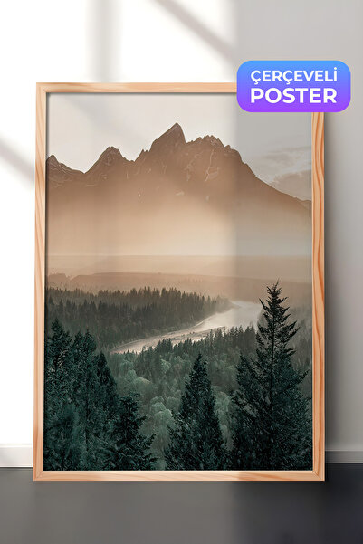 Postifull Pine Tree Valley Çerçeveli Tablo, Ahşap Çerçeve ve Poster, Duvar Ta...