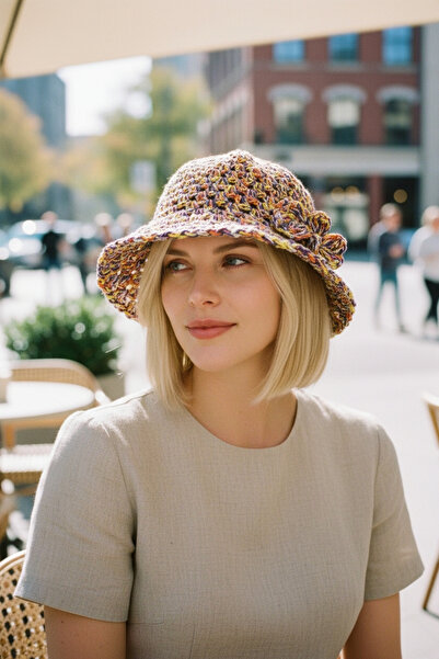 Örgü Sanatı El Örgüsü Kağıt İp Bucket Şapka, Hasır Şapka Yazlık Kadın Şapka