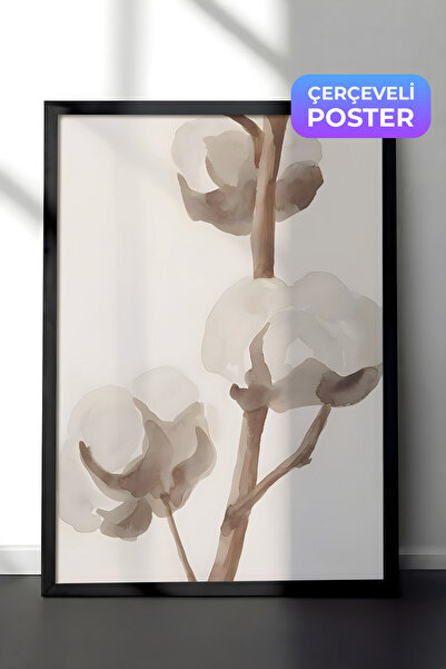 Postifull Crna uokvirena slika, set postera i okvira, akvarel pamučni cvetovi...