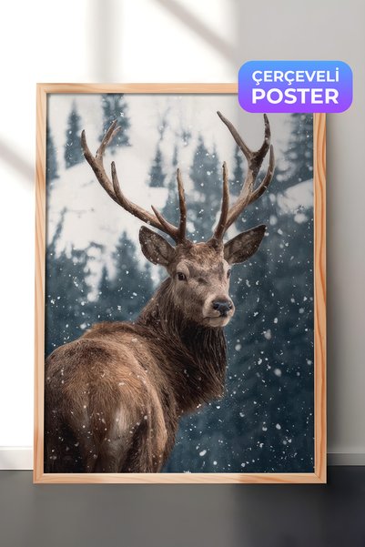 Postifull Crveni jelen u snegu, slika u drvenom okviru, poster, zidna slika i...