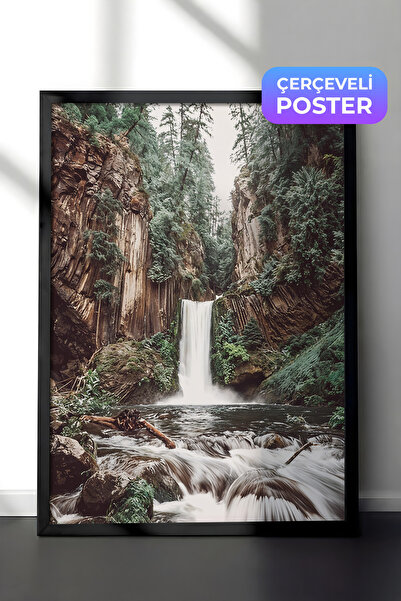 Postifull Slika uokvirena sa šumskim vodopadom, crni okvir i poster, serija u...