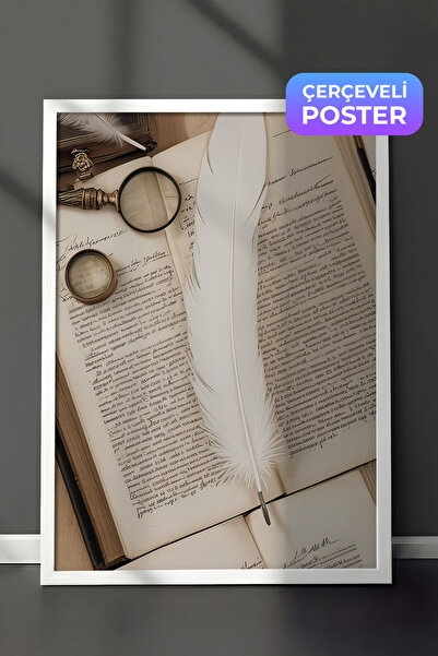 Postifull Slika u okviru s pernatom olovkom, beli okvir i poster, vertikalna ...