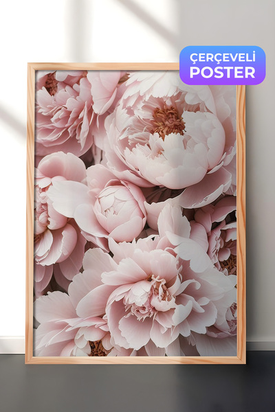 Postifull Pink Peony Dream Çerçeveli Tablo, Ahşap Çerçeve ve Poster, Duvar Ta...