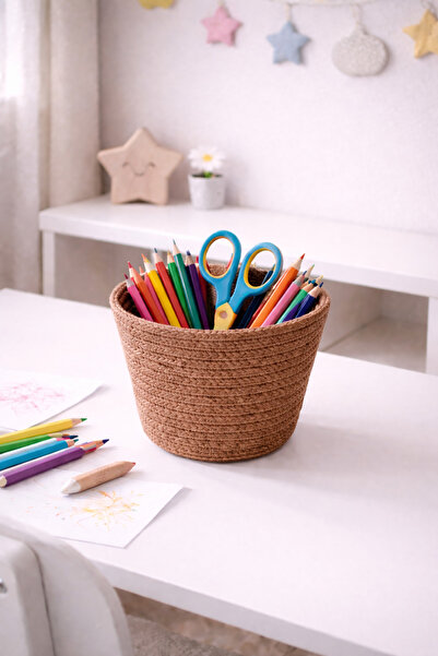 ÖRGÜM Pen Holder Desktop Organizer Basket 13X13 cm