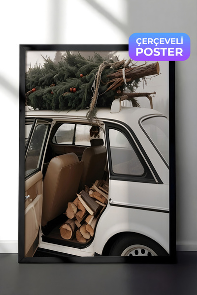 Postifull Slikanje automobila za praznike i Novu godinu, crni okvir i poster,...