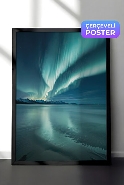 Postifull Northern Lights  Çerçeveli Tablo, Siyah Çerçeve ve Poster, Duvar Ta...