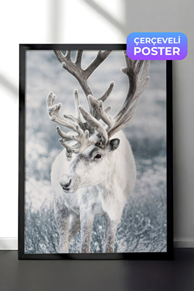 Postifull Zimska slika sa sobovima u ramu, crni okvir i poster, serija udobni...