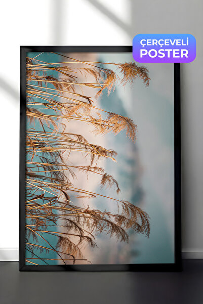 Postifull Slika sa trskama pored jezera, crni okvir i poster, zidna slika iz ...