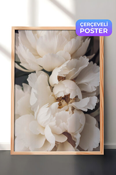 Postifull Peonies in Bloom Çerçeveli Tablo, Ahşap Çerçeve ve Poster, Duvar Ta...