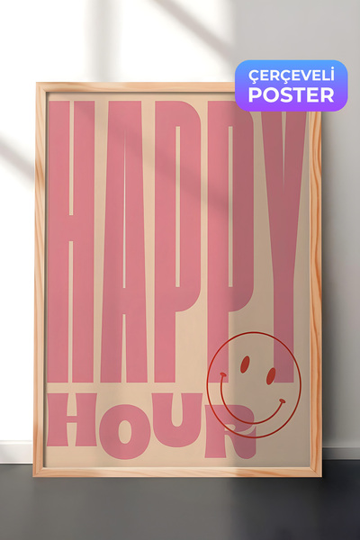 Postifull Ahşap Çerçeveli Tablo, Poster ve Çerçeve Seti, Happy Hour Pink Comf...