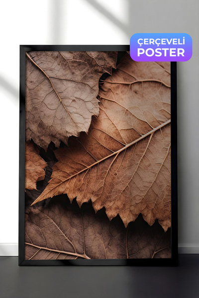 Postifull Smeđe lišće uokvirena slika, crni okvir i poster, vertikalna zidna ...