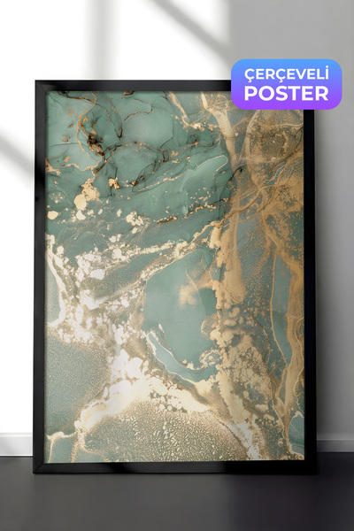 Postifull Abstract Green Marble No1 Çerçeveli Tablo, Dikey Duvar Tablosu Comf...