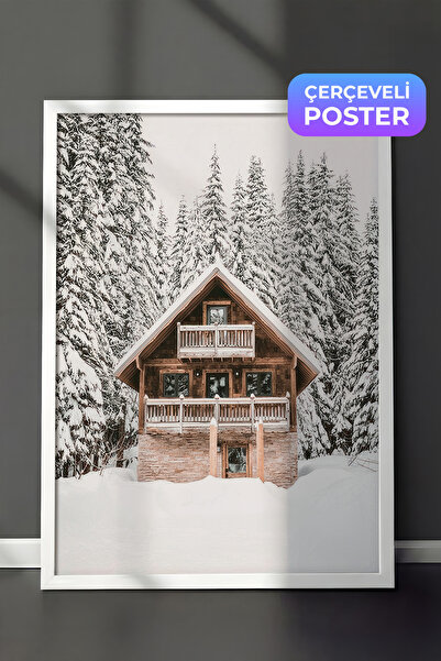 Postifull Slika u ramu sa kućicom za odmor, beli okvir i poster, vertikalna z...
