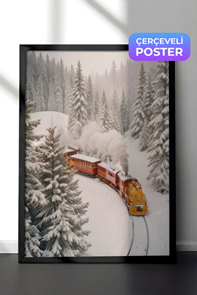 Postifull Božićna slika sa prazničnim vozom, crni okvir i poster, vertikalna ...