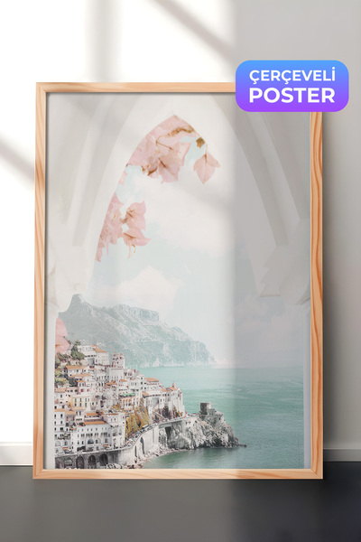 Postifull Slika u okviru Amalfi luka, drveni okvir i poster, vertikalna zidna...