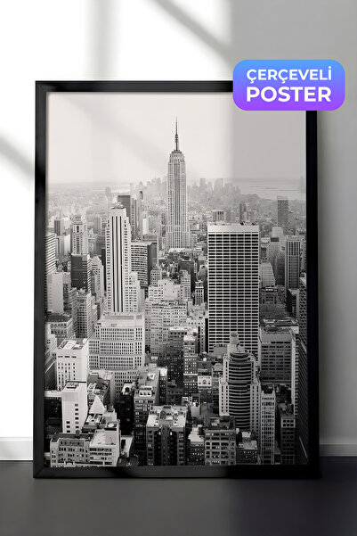 Postifull New York City Çerçeveli Tablo, Siyah Çerçeve ve Poster, Dikey Duvar...