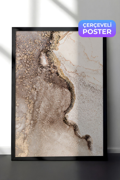 Postifull Abstract Beige Marble Çerçeveli Tablo, Dikey Duvar Tablosu Comfort ...
