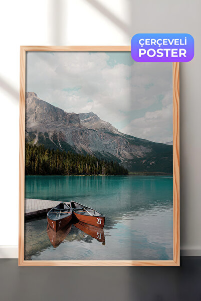 Postifull Boats on Lake Louise Çerçeveli Tablo, Dikey Duvar Tablosu Comfort S...
