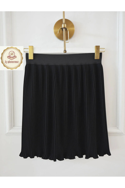 Modabenna Siyah Kadın Piliseli Etek içlik Beli Lastikli Mini Astar Pileli Pli...