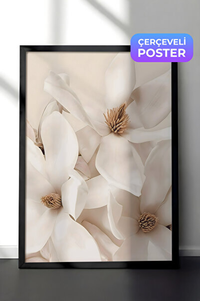 Postifull Slika uokvirena cvetajućom magnolijom, crni okvir i poster, zidna s...