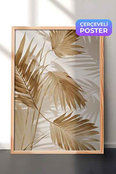 Postifull Palm Gold Çerçeveli Tablo, Ahşap Çerçeve ve Poster, Dikey Duvar Tab...