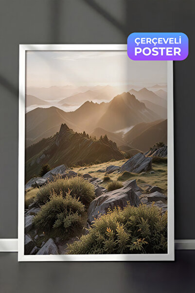 Postifull Pejzažni slika sa izlaskom sunca u ramu, beli okvir i poster, zidna...