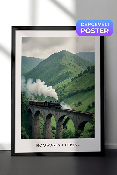Postifull Magical Train Çerçeveli Tablo, Siyah Çerçeve ve Poster, Dikey Duvar...