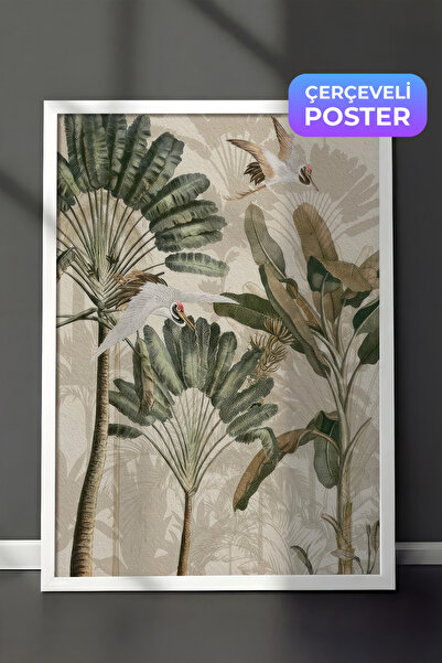 Postifull Cranes in the Rainforest Çerçeveli Tablo, Dikey Duvar Tablosu Comfo...