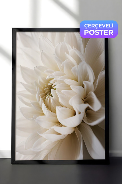 Postifull White Dahlia Çerçeveli Tablo, Siyah Çerçeve ve Poster, Dikey Duvar ...