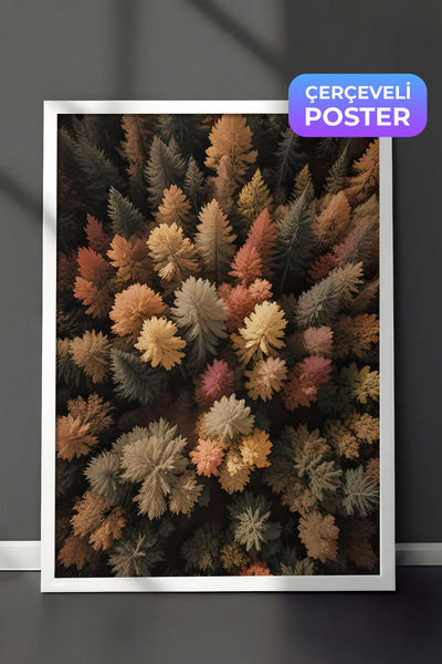 Postifull Autumn Forest Çerçeveli Tablo, Beyaz Çerçeve ve Poster, Dikey Duvar...