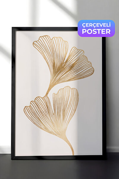 Postifull Zlatna slika u okviru od ginkga, crni okvir i poster, vertikalna zi...