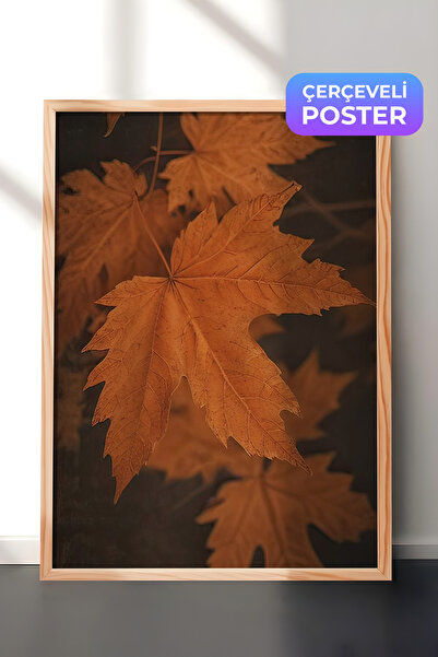 Postifull Slika u okviru s lišćem izbliza, drveni okvir i poster, vertikalna ...