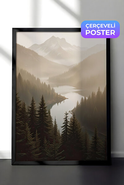 Postifull Magično jezero u uokvirenoj slici, crni okvir i poster, vertikalna ...