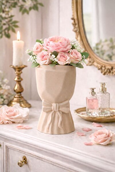 rufhomedesign İskandinav Tarzı Büyük Buket Fiyonklu Vazo 20*10*10 cm Bohem Pi...