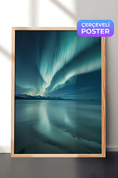 Postifull Slika u ramu sa severnim svetlima, drveni okvir i poster, serija ud...