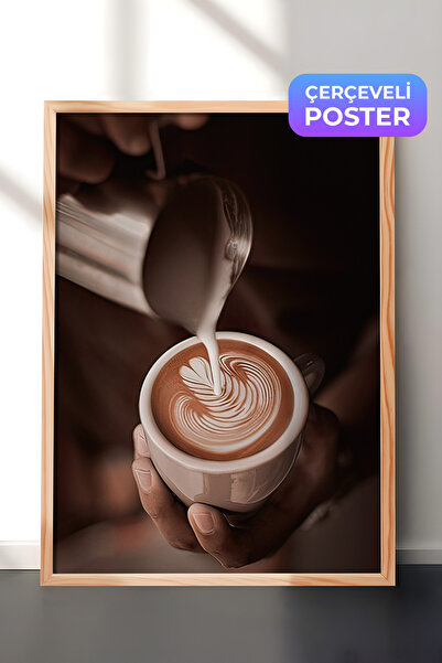 Postifull Kapućino umetnička slika u ramu, drveni okvir i poster, zidna slika...