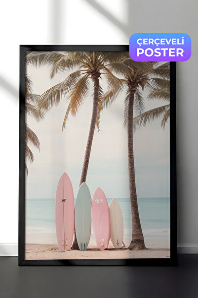 Postifull Slike sa surf dascama na plaži, crni okvir i poster, serija udobnih...