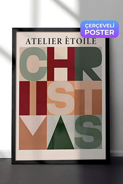 Postifull Siyah Çerçeveli Tablo, Yılbaşı Poster, Yılbaşı Dekoru,Graphic Chris...