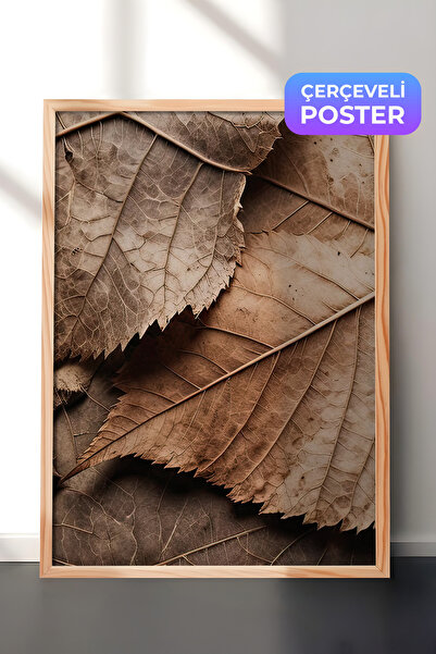 Postifull Smeđe lišće uokvirena slika, drveni okvir i poster, vertikalna zidn...