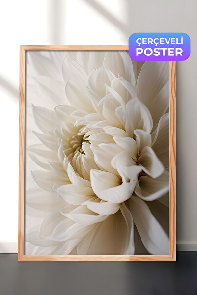 Postifull White Dahlia Çerçeveli Tablo, Ahşap Çerçeve ve Poster, Dikey Duvar ...