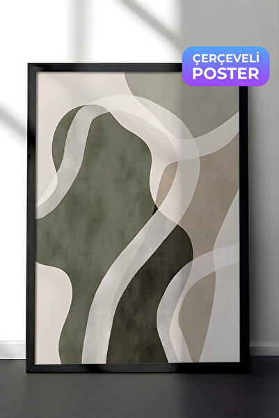 Postifull Siyah Çerçeveli Tablo, Poster ve Çerçeve Seti, Abstract Green Shape...
