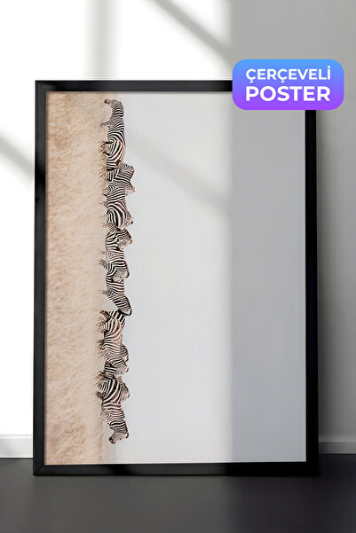 Postifull Zebra Herd Çerçeveli Tablo, Siyah Çerçeve ve Poster, Yatay Duvar Ta...