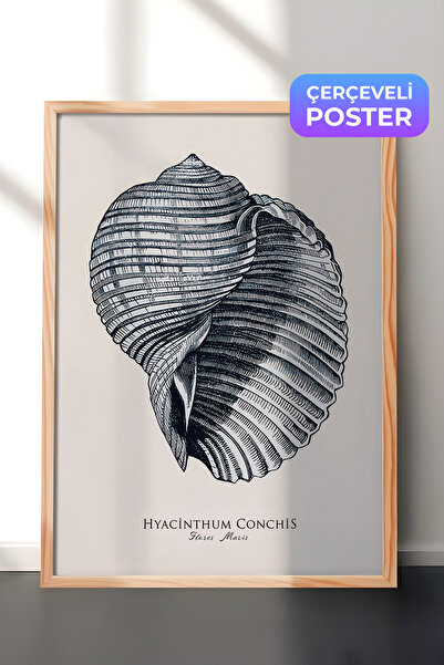 Postifull Slika u plavoj školjki u ramu, drveni okvir i poster, zidna slika s...