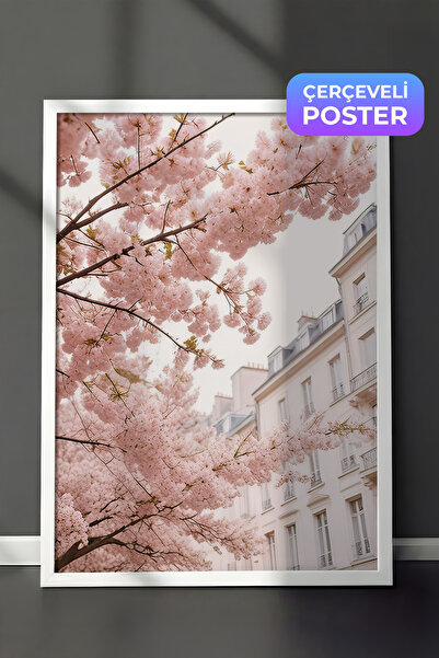 Postifull Slika uokvirena trešnjinim granama, beli okvir i poster, zidna slik...