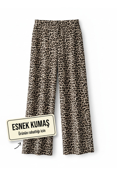 Albie Kadın Leopar Desen Pantolon Bürümcük Kumaş Likralı Etek Pantolon