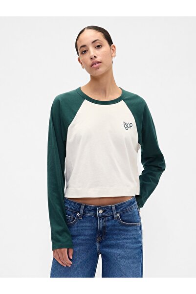 GAP Kadın Yeşil Relaxed Crop Logo T-Shirt