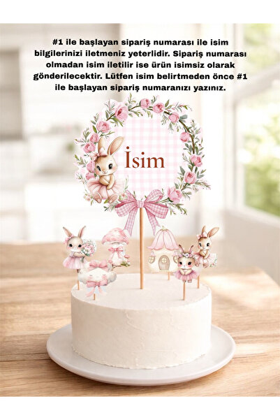 Sinem Gift Tavşan Konseptli Pasta Süsü - Doğum Günü Pasta Süsü - Tavşan Konse...